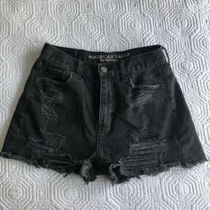 American Eagle Black Distressed Mom Shorts